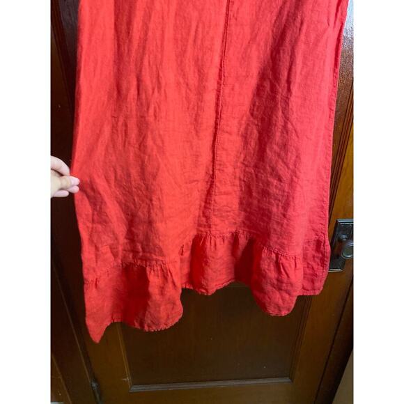 Terri Millennio Flounce Hem Sleeveless Midi Red Linen Dress Small - Picture 7 of 8